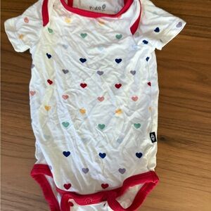 Kyte BABY White bodysuit with Colorful Hearts and Red Trim